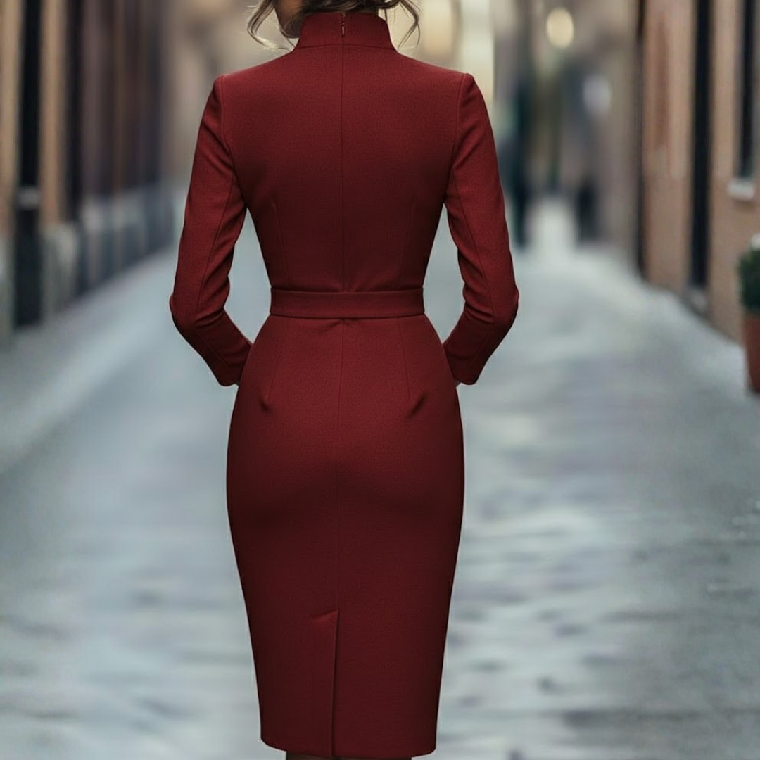 Women's Mock-Wrap Pencil Dress with 3/4 Sleeves