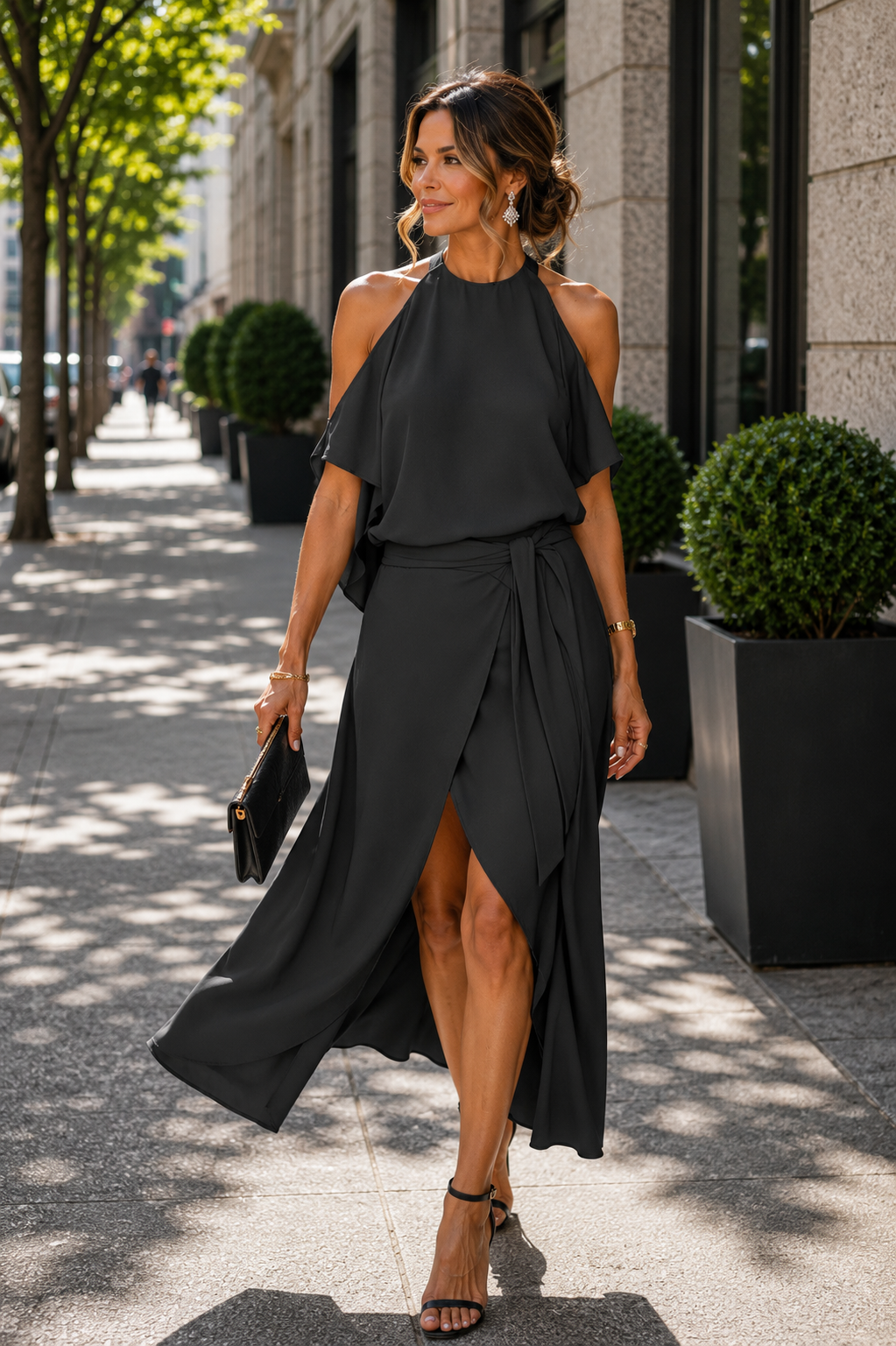 Women's Off-Shoulder Midi Dress with Asymmetrical Hem
