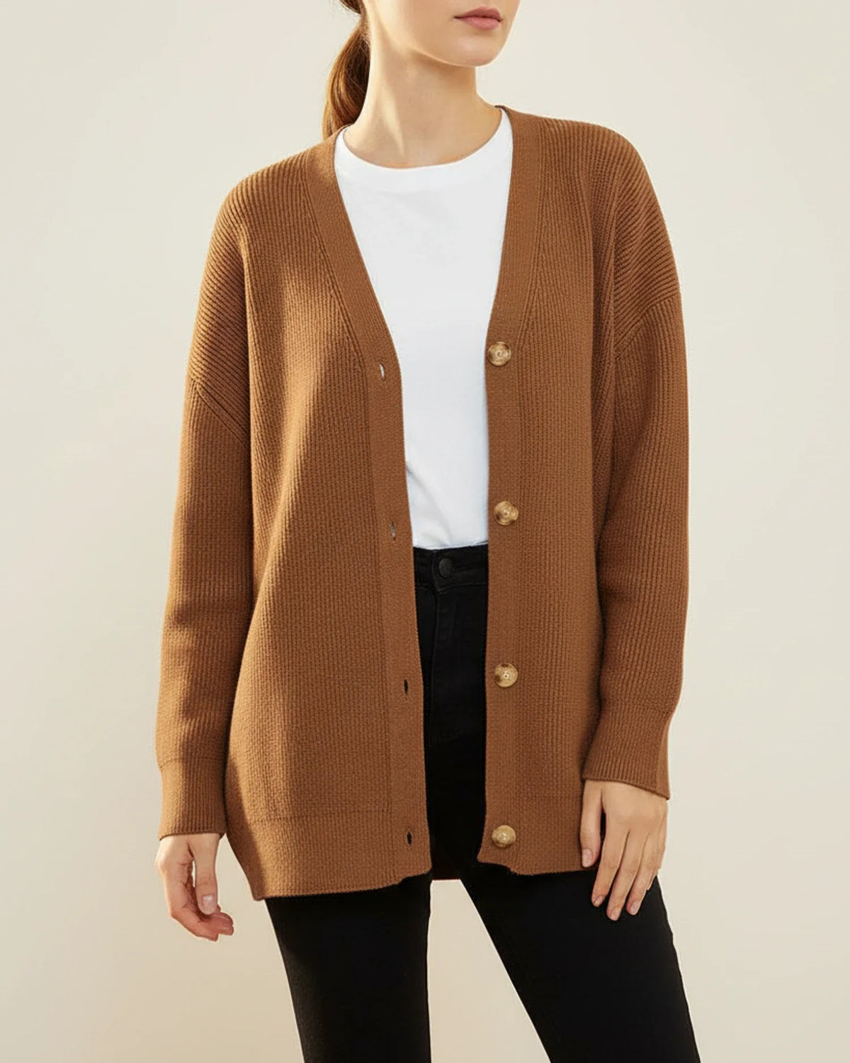 Women's Oversized V-Neck Button-Down Cardigan