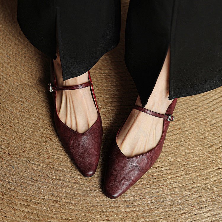 Women's Pointed-Toe Flat Mary Jane Mules with Buckle Strap