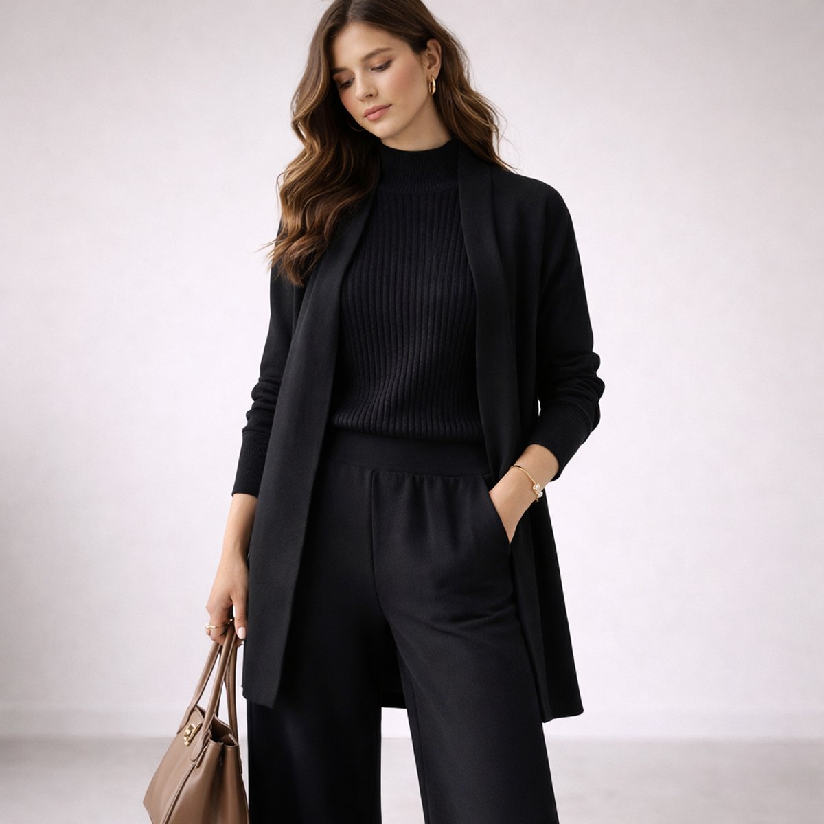 Women's Relaxed Fit Three-Piece Set with Cardigan