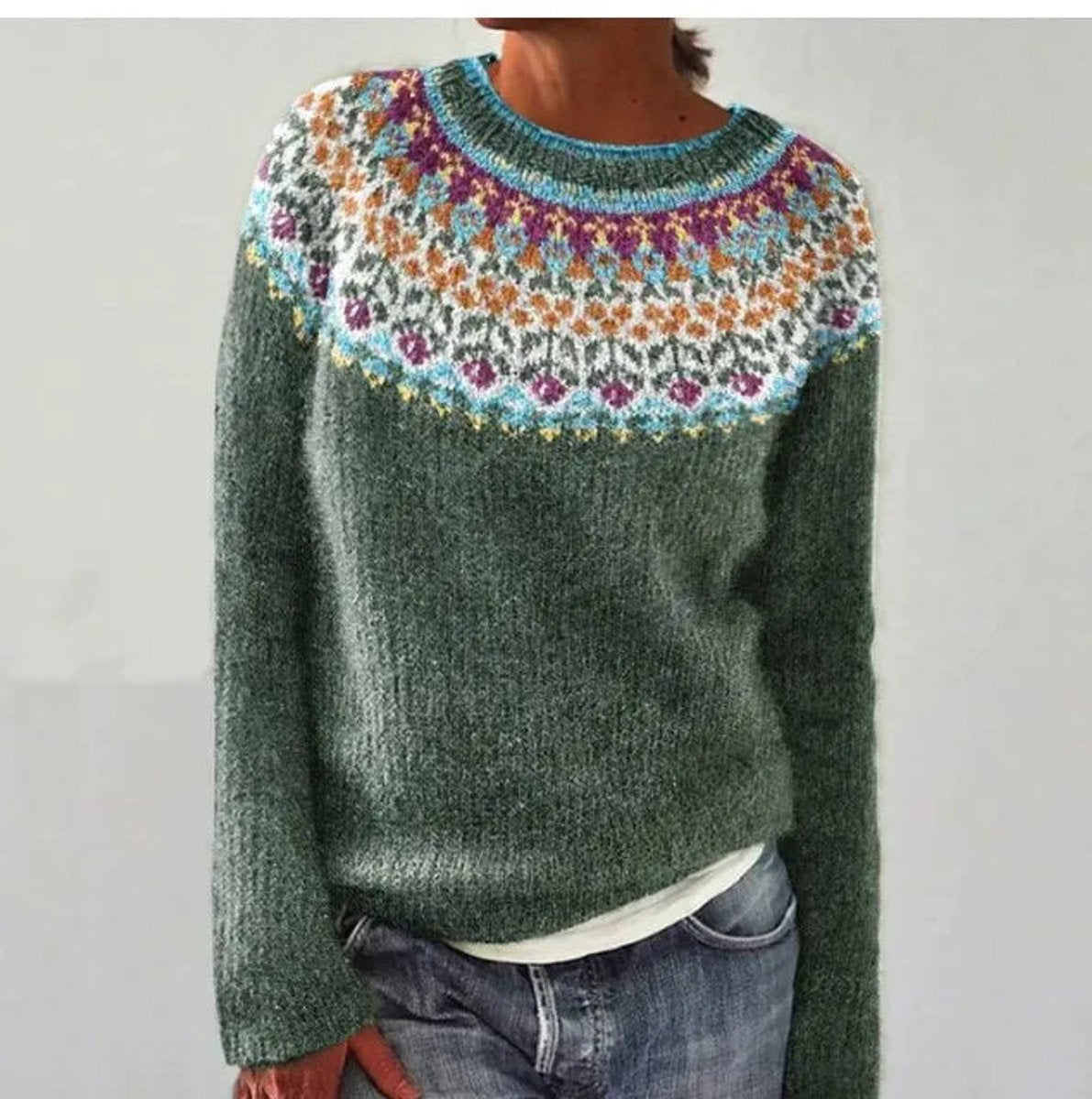 Women's Retro Multicolor Striped Relaxed-Fit Sweater