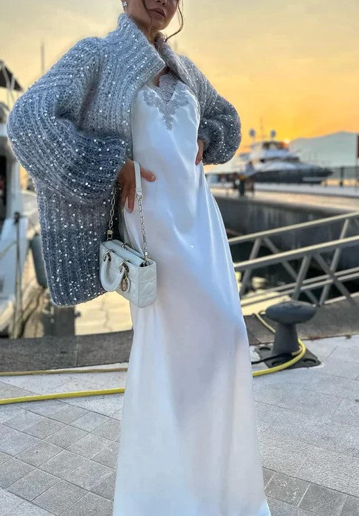 Women's Sequin Zip-Up Cardigan