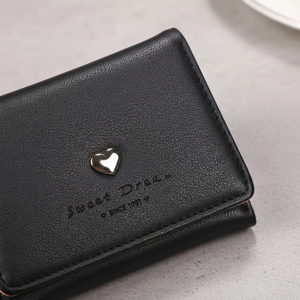 Women's Short Wallet – Practical & Elegant with Heart Zipper
