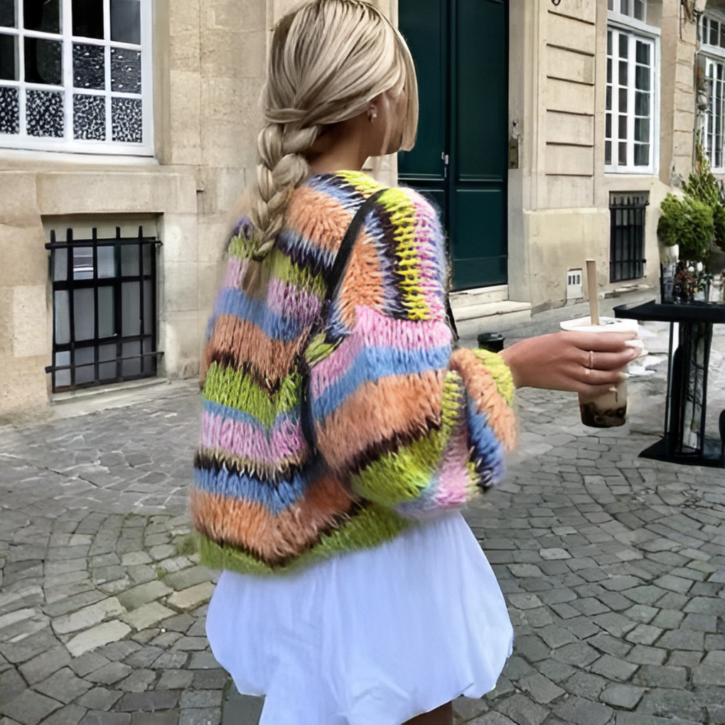 Women's Striped Open Front Cardigan