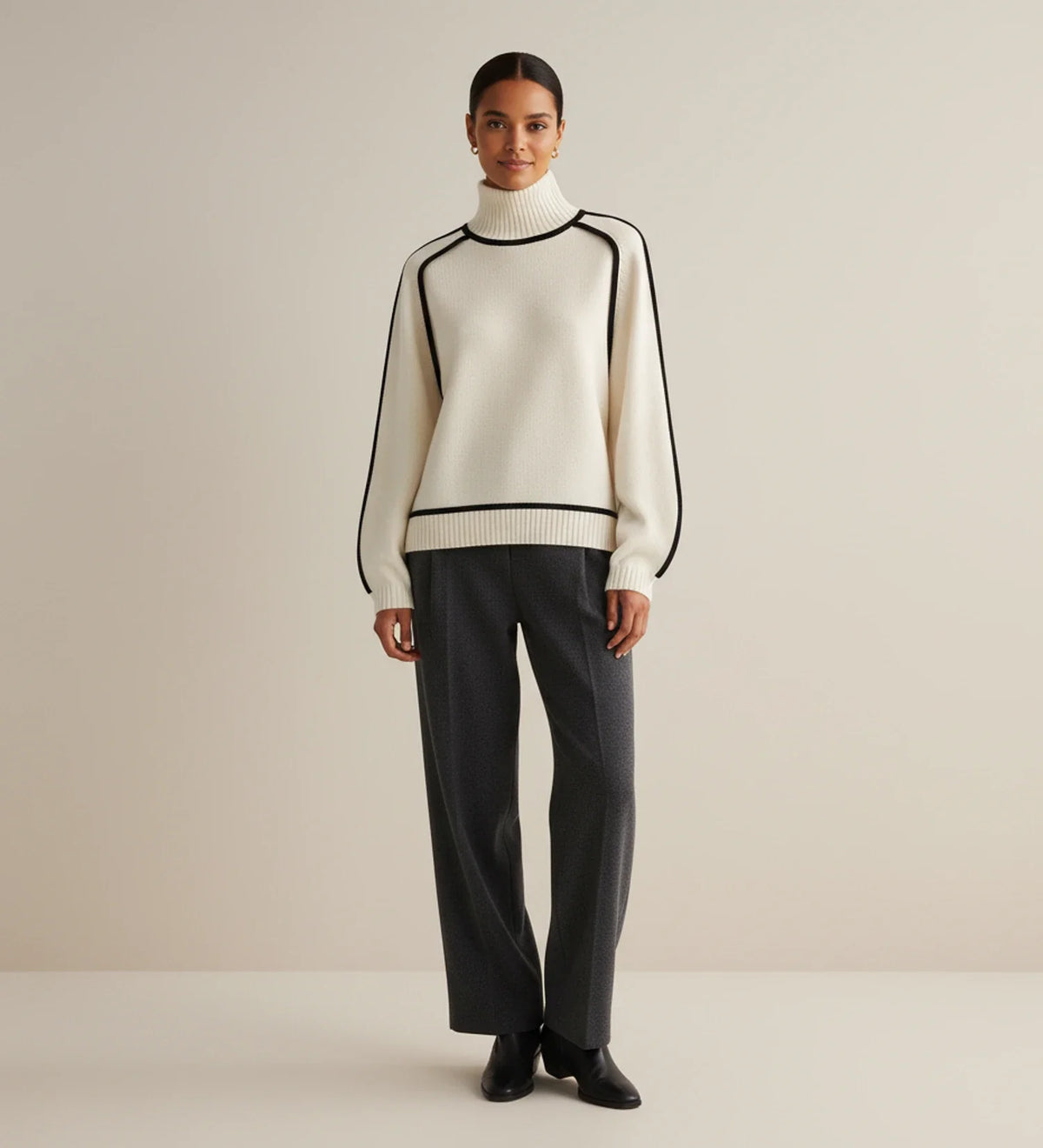 Women's Turtleneck Sweater with Contrast Trim