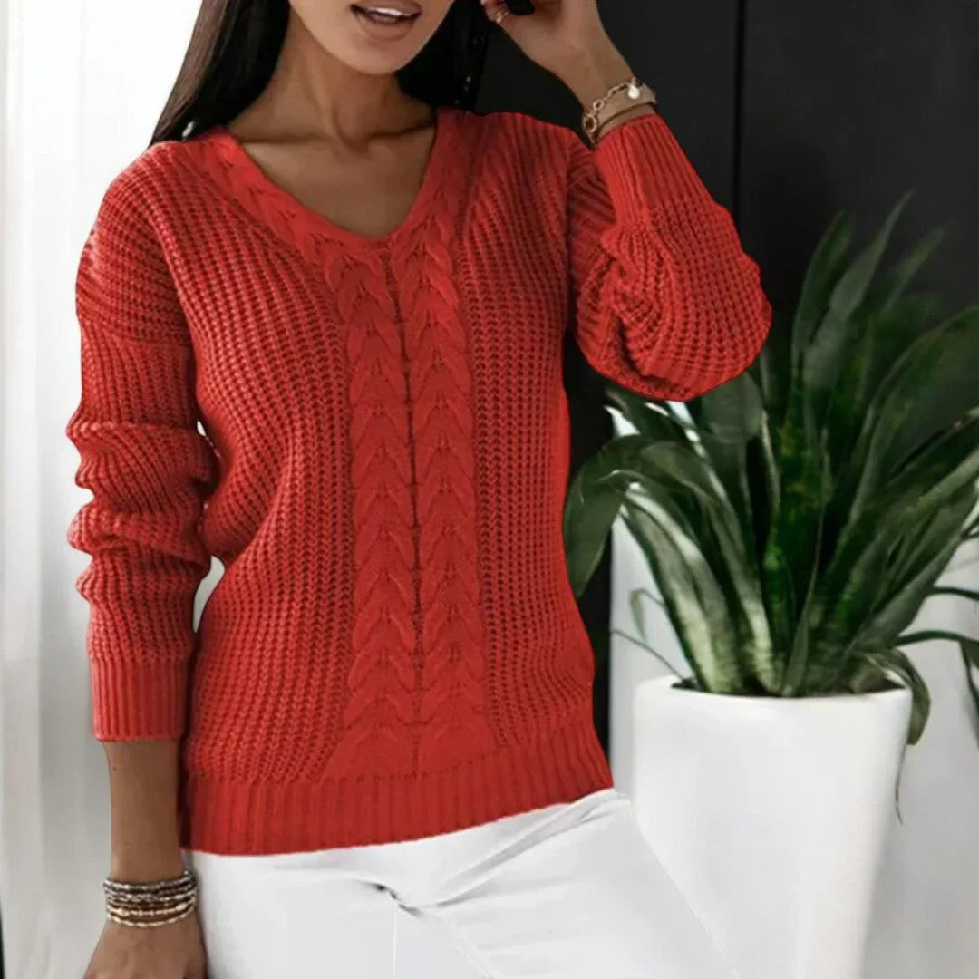 Women's V-Neck Cable Sweater