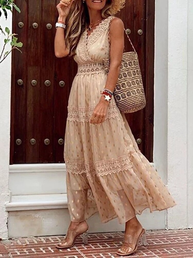 Women's V-Neck Summer Dress with Trim
