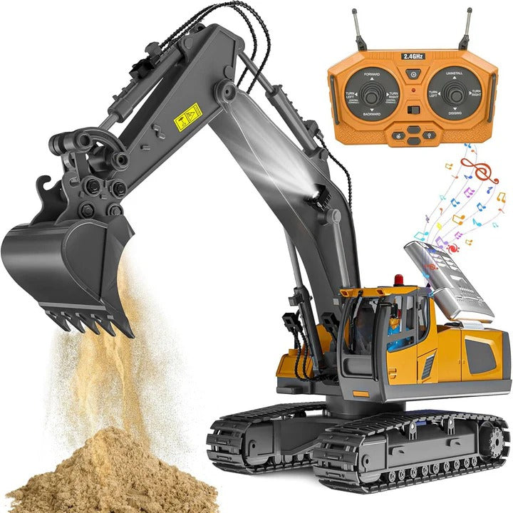 1:20 Scale All-Terrain Remote-Controlled Excavator Toy with Metal Attachments
