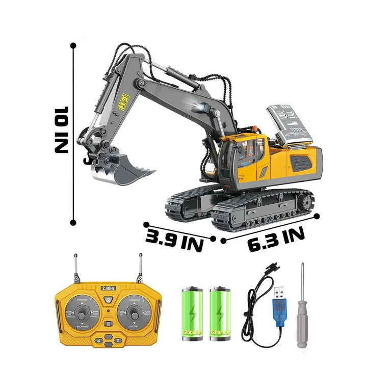 1:20 Scale All-Terrain Remote-Controlled Excavator Toy with Metal Attachments