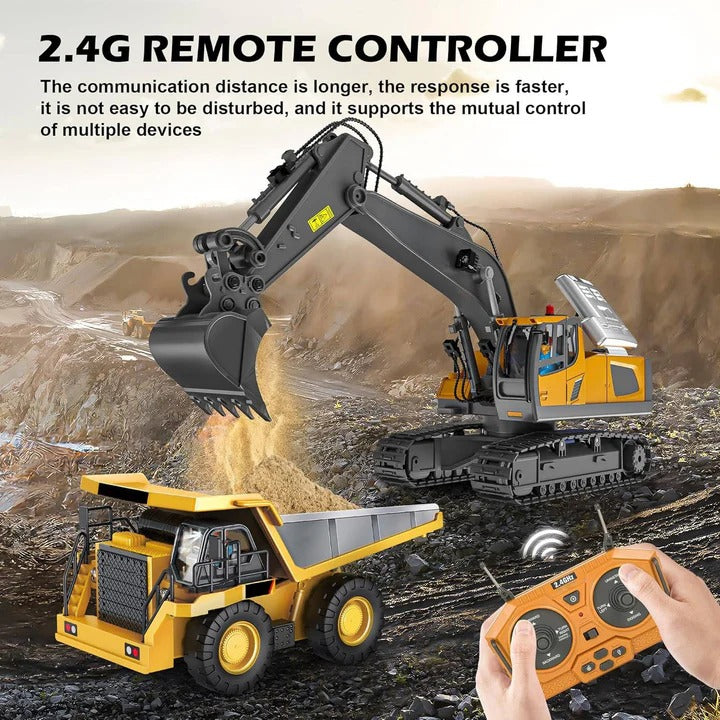 1:20 Scale All-Terrain Remote-Controlled Excavator Toy with Metal Attachments