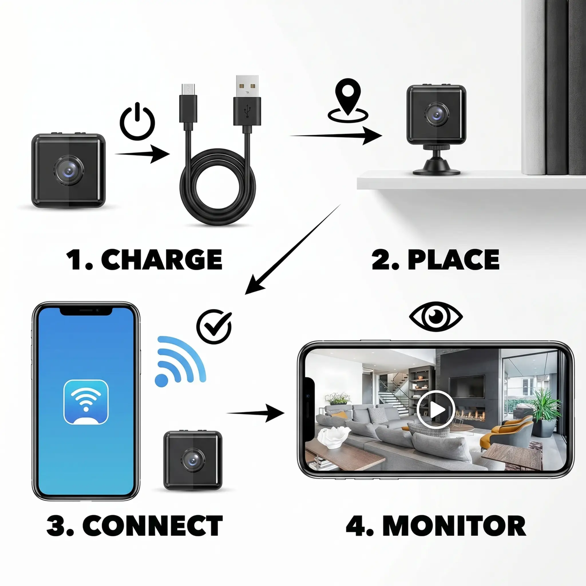 1080P Wireless WiFi Security Camera - Weather-Resistant, App-Controlled Indoor and Outdoor Surveillance, Small CCTV Camera