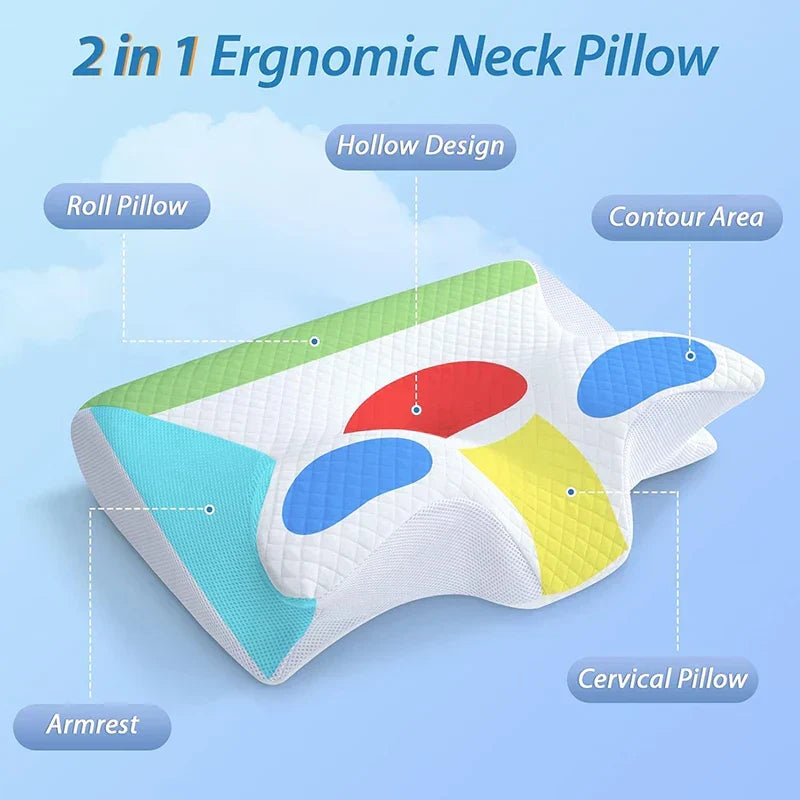 2-in-1 Memory Foam Neck Support Pillow with Ergonomic Contour