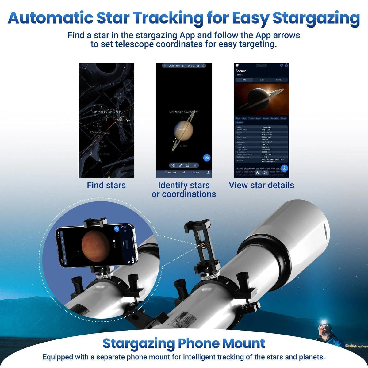210X Astronomical Refractor Telescope with Star Tracking App – Beginner-Friendly