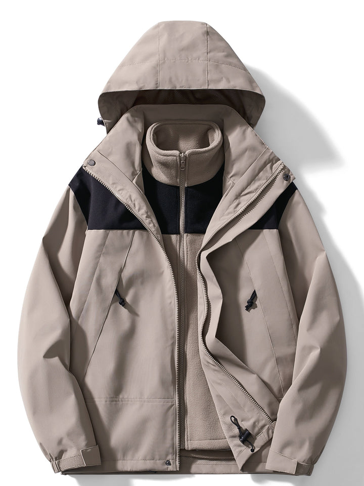 3-in-1 Waterproof Windproof Outdoor Jacket with Detachable Hood