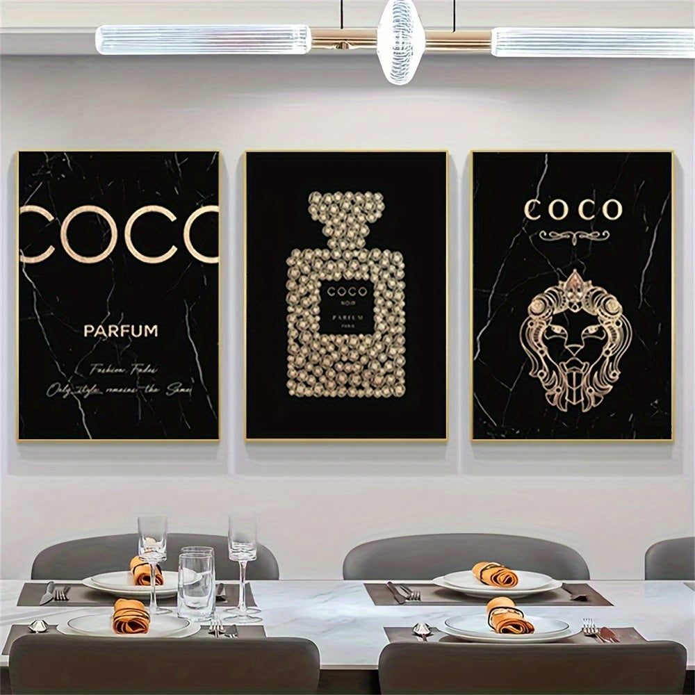 3-Piece Frameless Perfume Bottle Canvas Wall Art Set for Living Room & Bedroom Decor