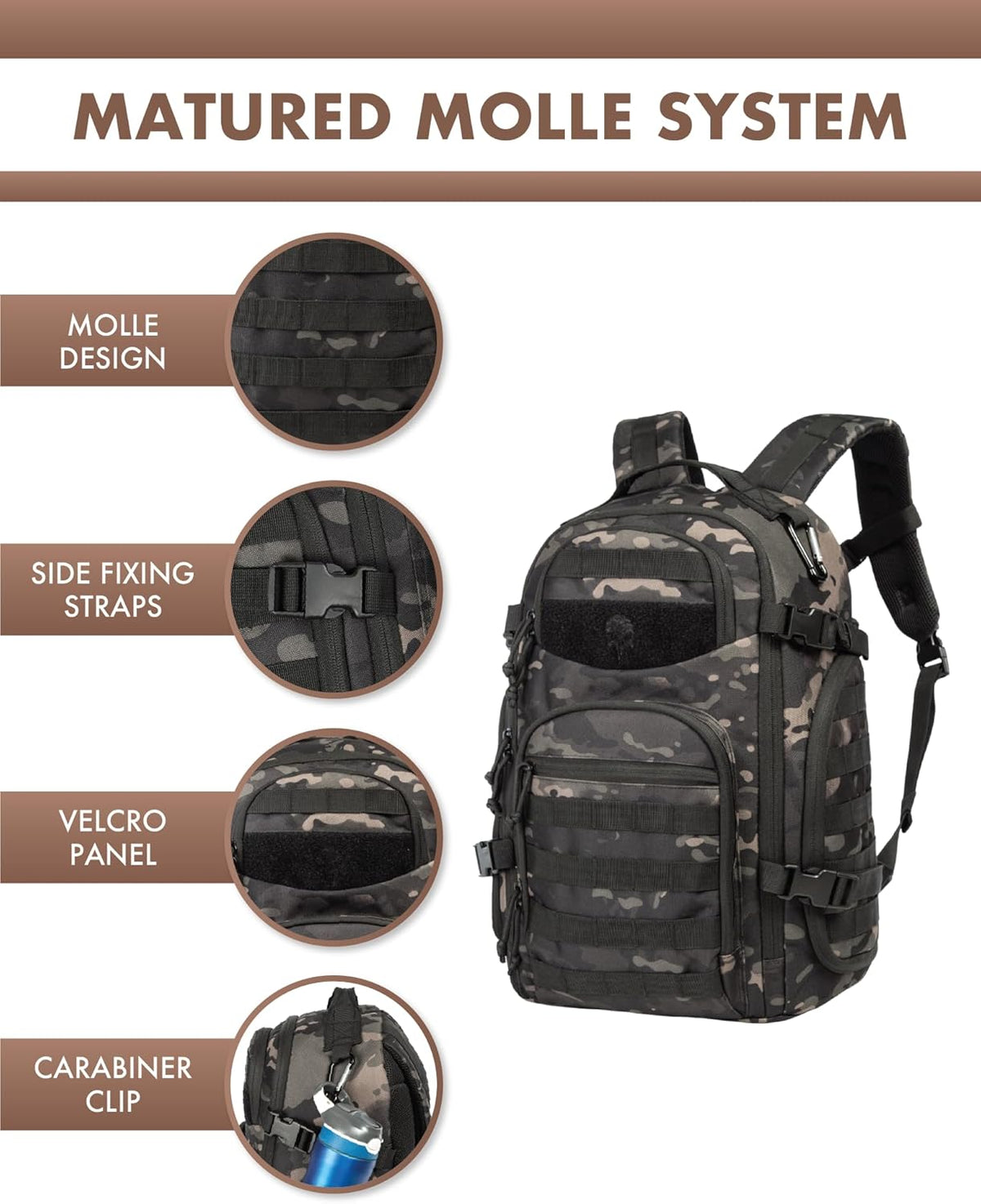 35L Outdoor Tactical Backpack with MOLLE System and Laptop Compartment