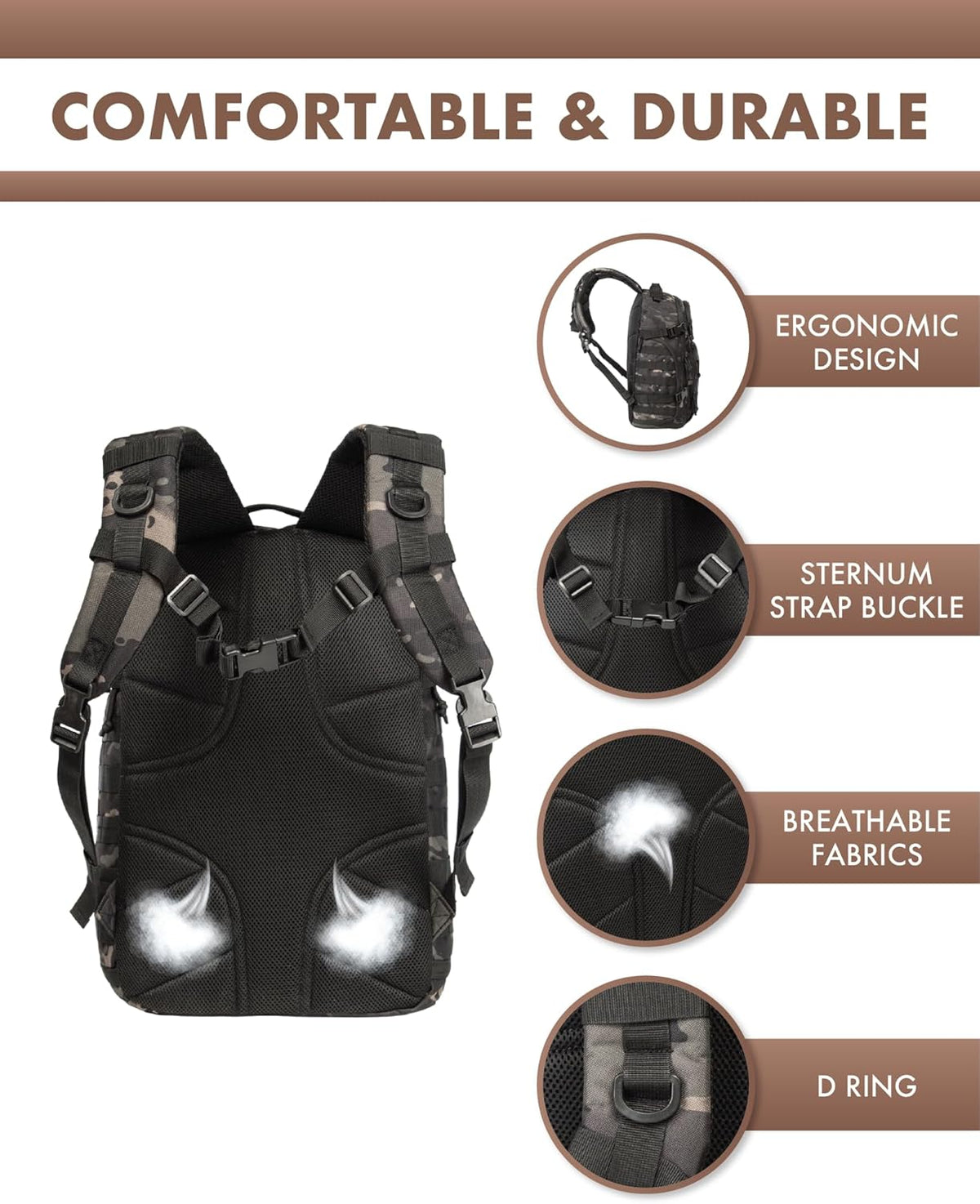 35L Outdoor Tactical Backpack with MOLLE System and Laptop Compartment