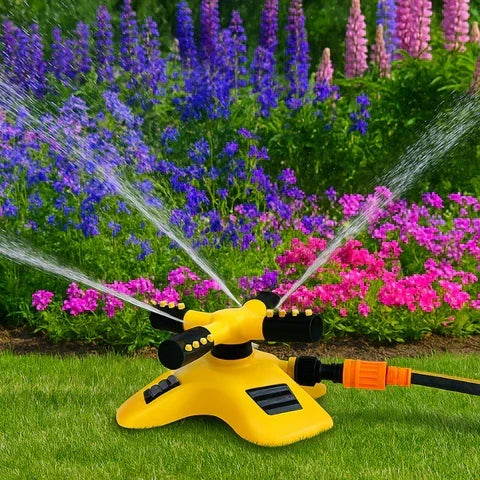 360° Rotating Lawn Sprinkler with Multi-Angle Adjustable Nozzles for Even Watering in Large Gardens