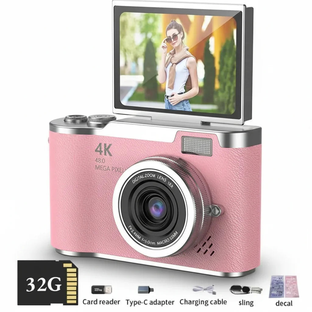 4K 48MP Compact Digital Camera with Flip Screen and 8X Zoom for Photo and Video
