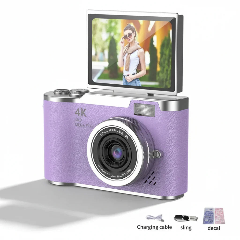 4K 48MP Compact Digital Camera with Flip Screen and 8X Zoom for Photo and Video