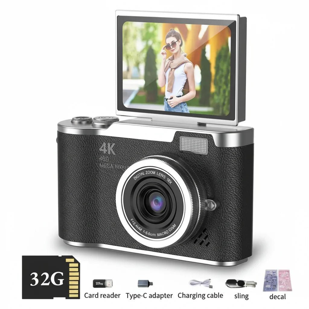 4K 48MP Compact Digital Camera with Flip Screen and 8X Zoom for Photo and Video