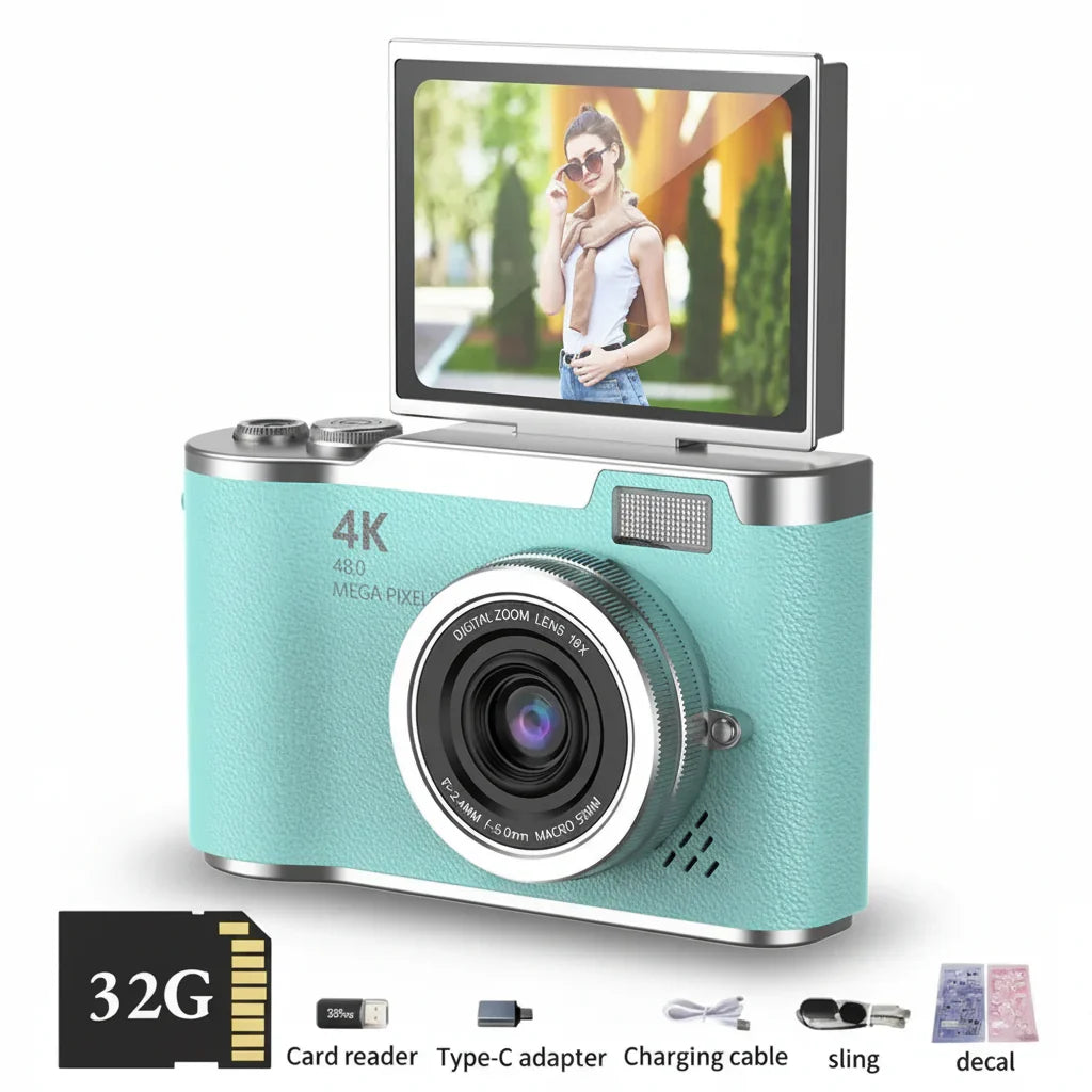 4K 48MP Compact Digital Camera with Flip Screen and 8X Zoom for Photo and Video