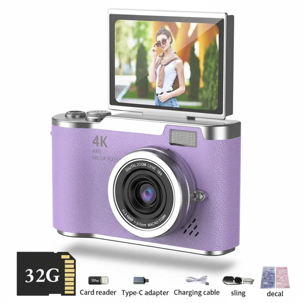 4K 48MP Compact Digital Camera with Flip Screen and 8X Zoom for Photo and Video