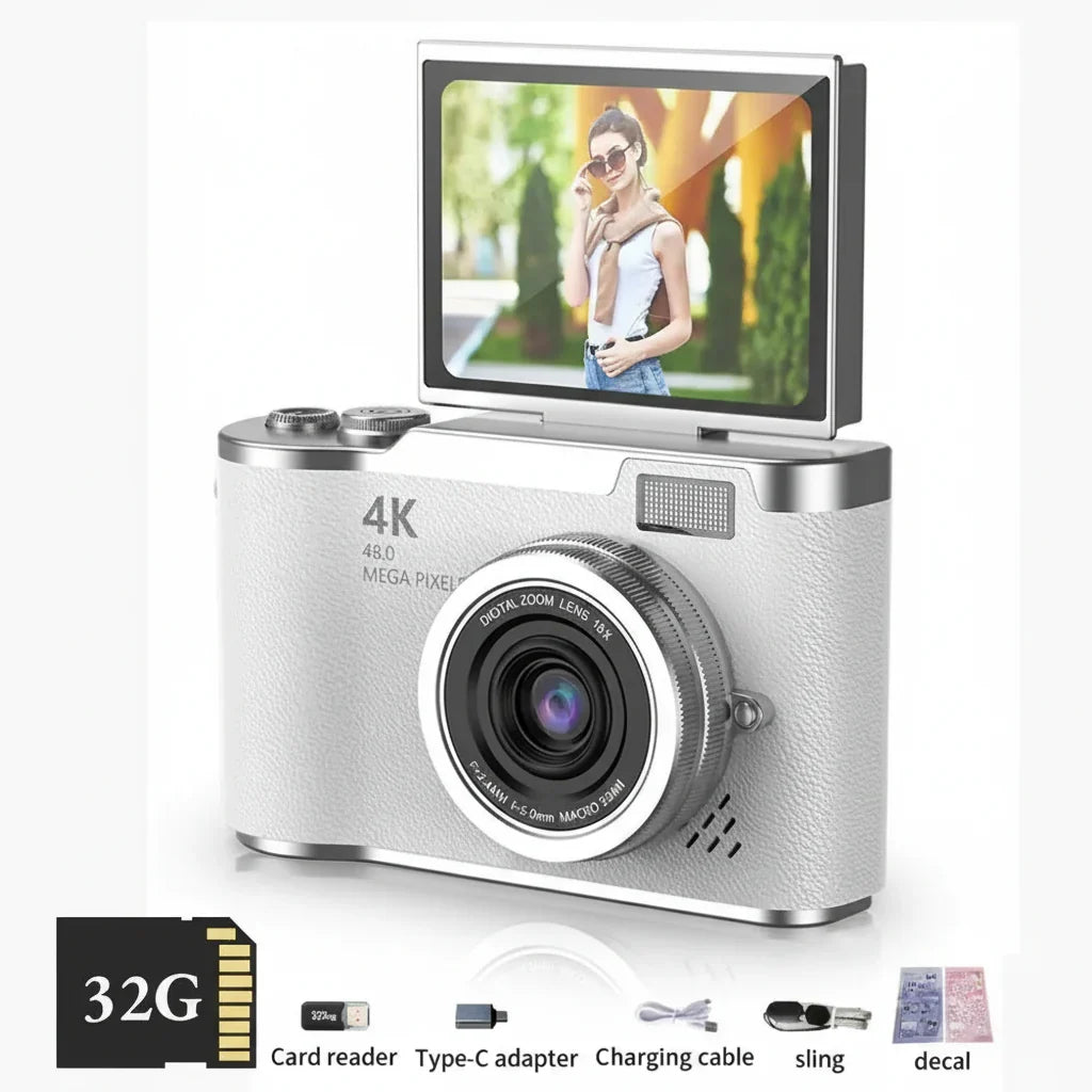 4K 48MP Compact Digital Camera with Flip Screen and 8X Zoom for Photo and Video