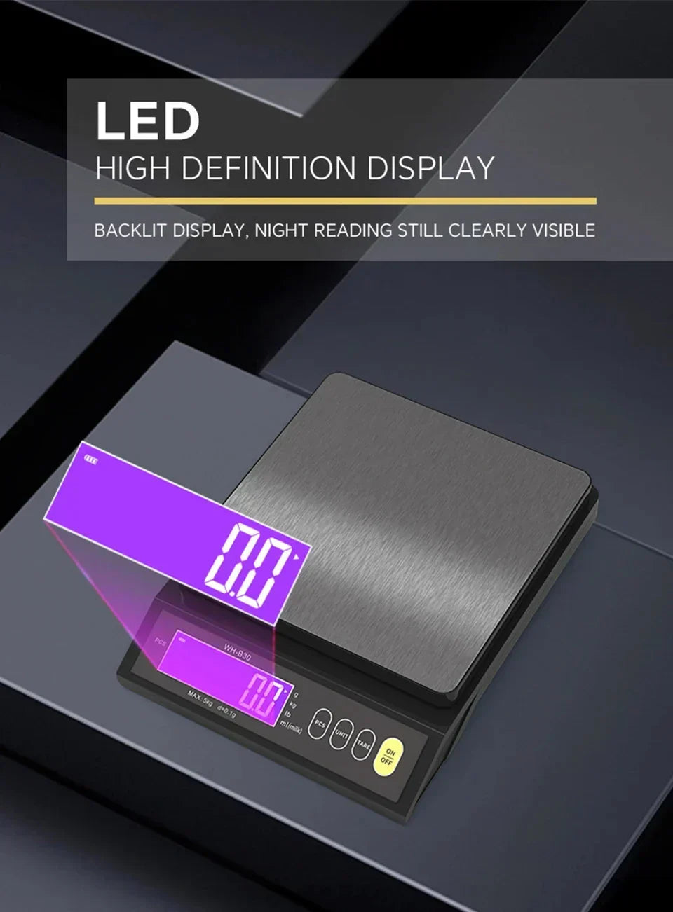 5 Kg/0.1 g and 10 kg/1 g Digital Electronic Kitchen Scale with LCD Display, Fully Waterproof Stainless Steel Baking Scale