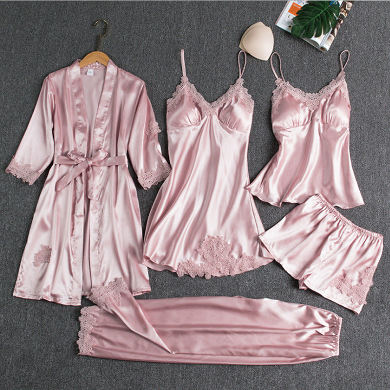5-Piece Women's Pajama Set with Robe and Shorts