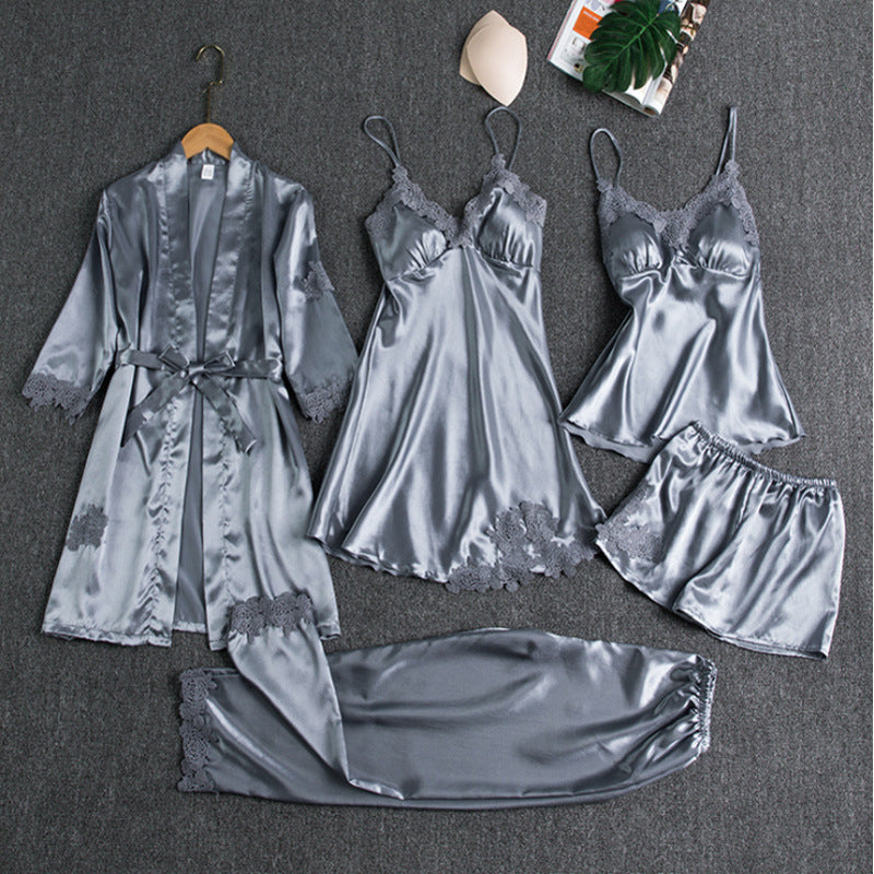 5-Piece Women's Pajama Set with Robe and Shorts