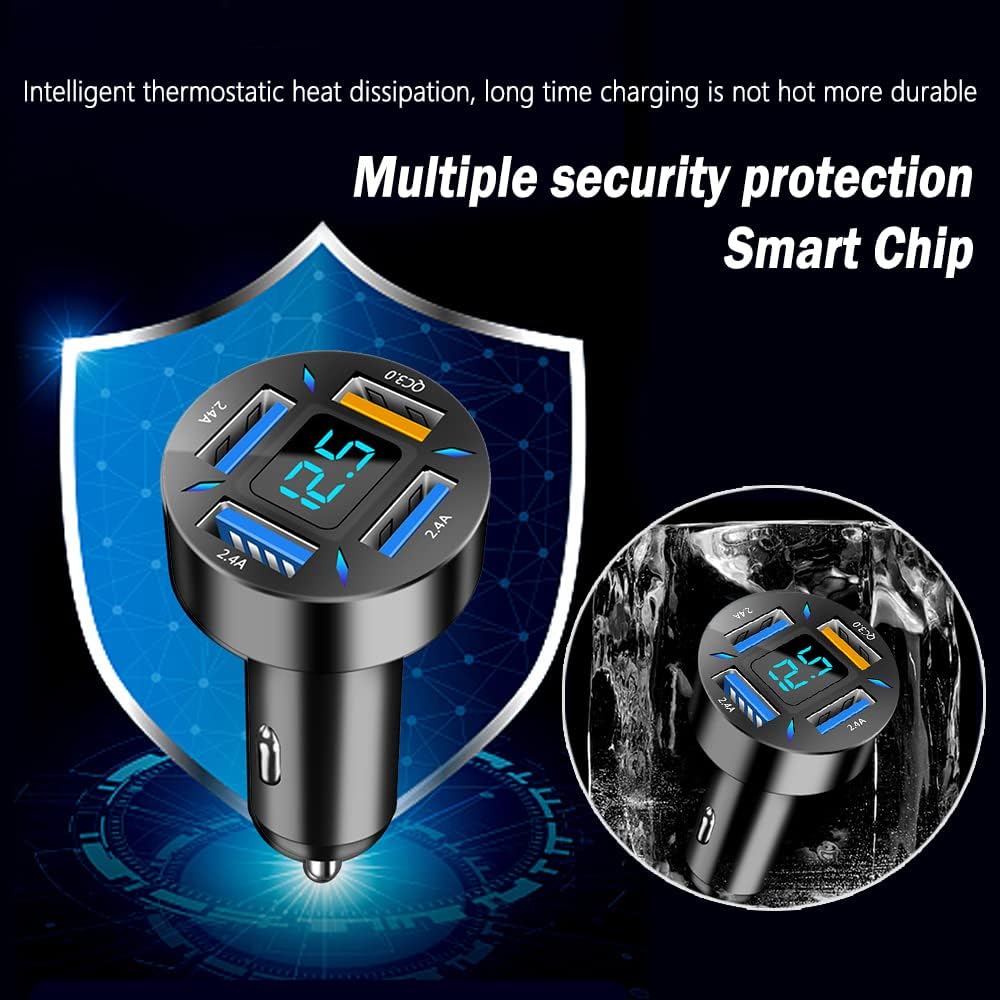 66W Fast Car Charger with USB PD and QC 3.0 – Universal 12-24V Cigarette Lighter Adapter