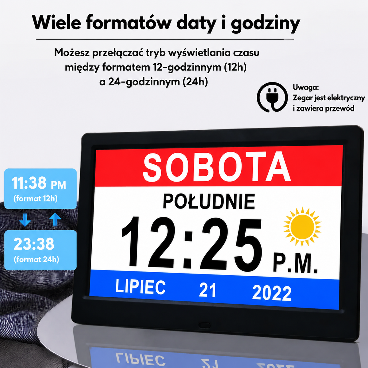 7-Inch Digital Calendar Clock