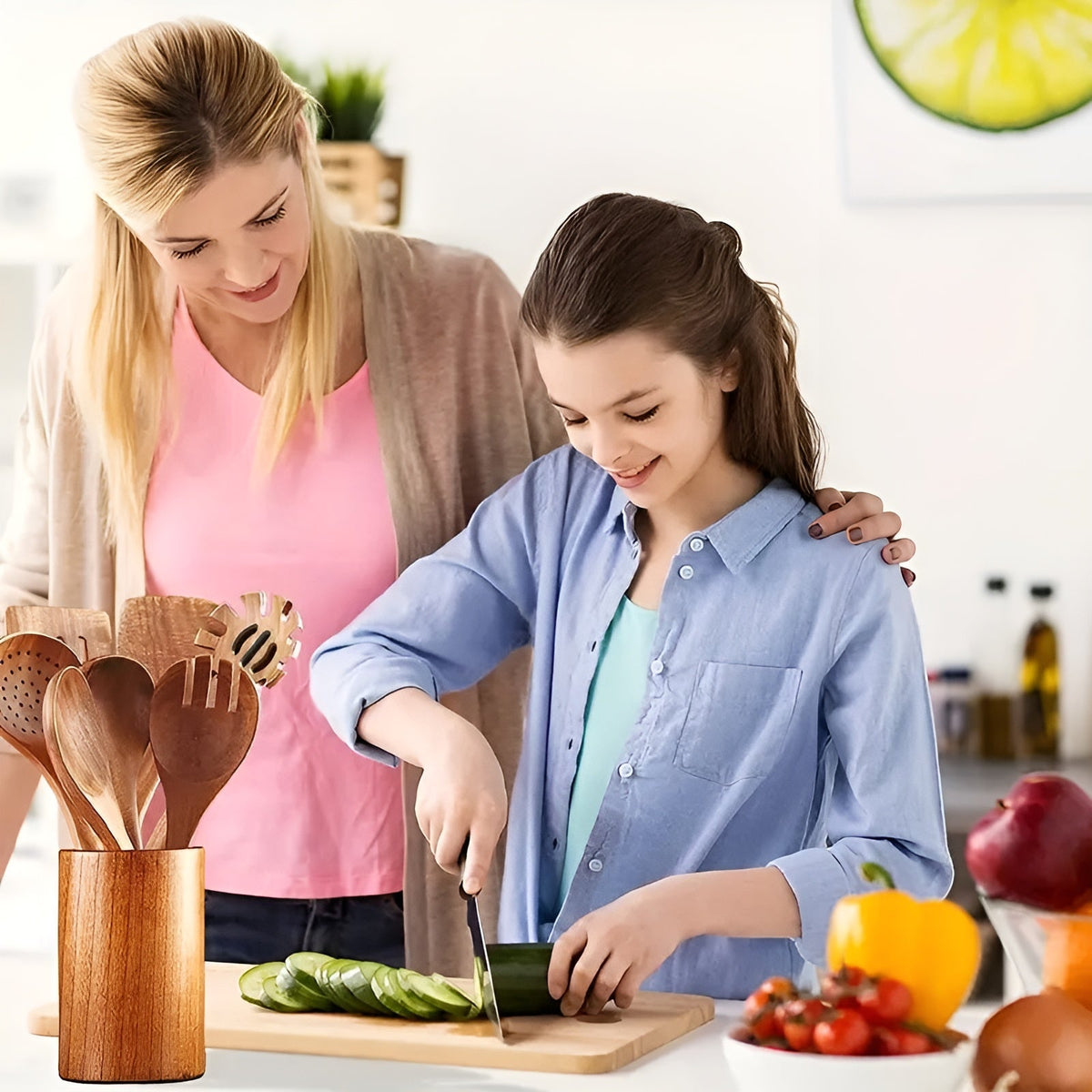 7-Piece Wooden Kitchen Utensil Set - Heat-Resistant and Non-Stick