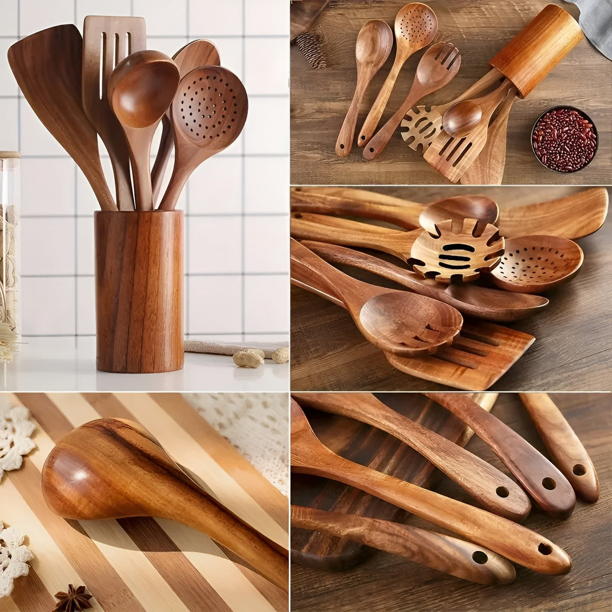 7-Piece Wooden Kitchen Utensil Set - Heat-Resistant and Non-Stick
