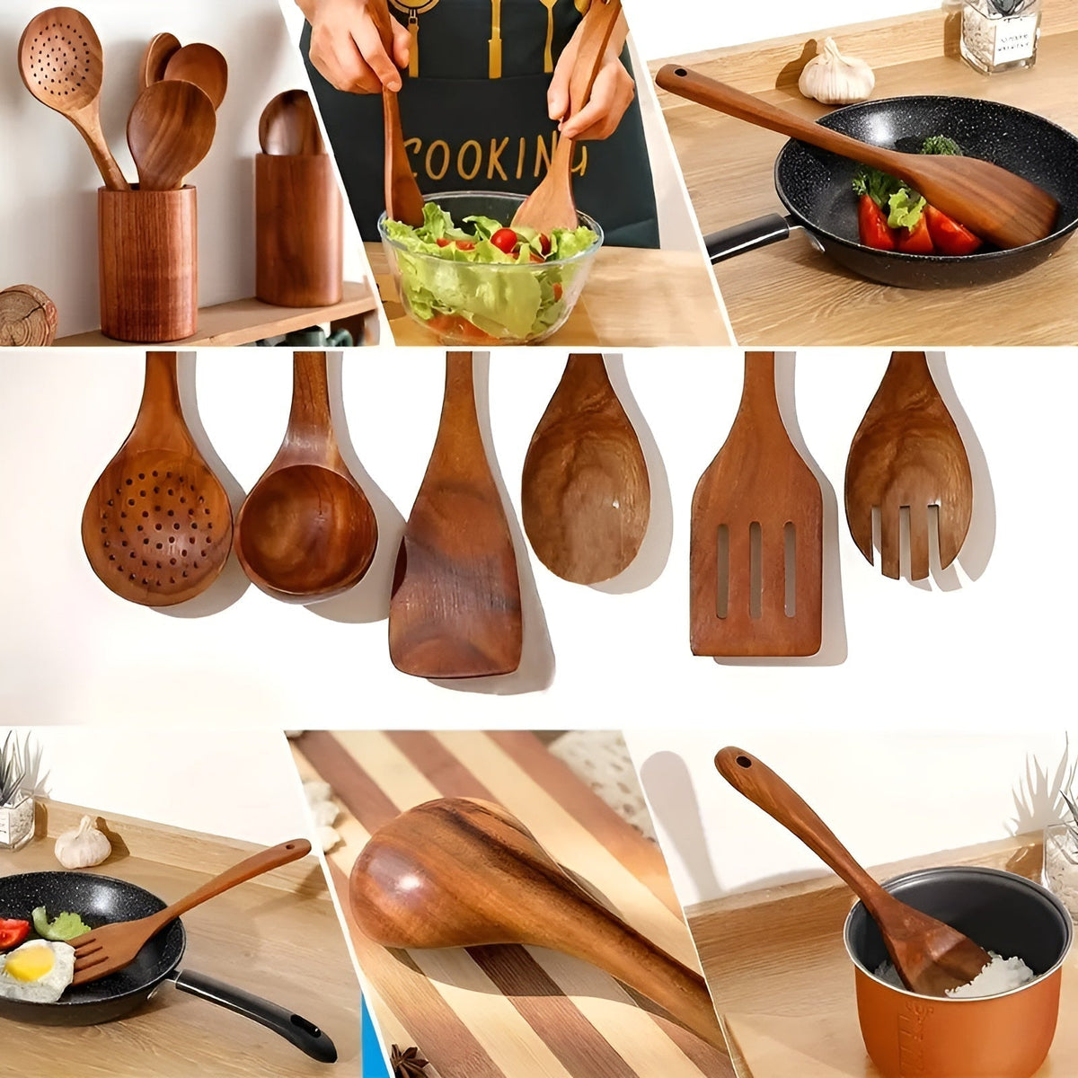 7-Piece Wooden Kitchen Utensil Set - Heat-Resistant and Non-Stick