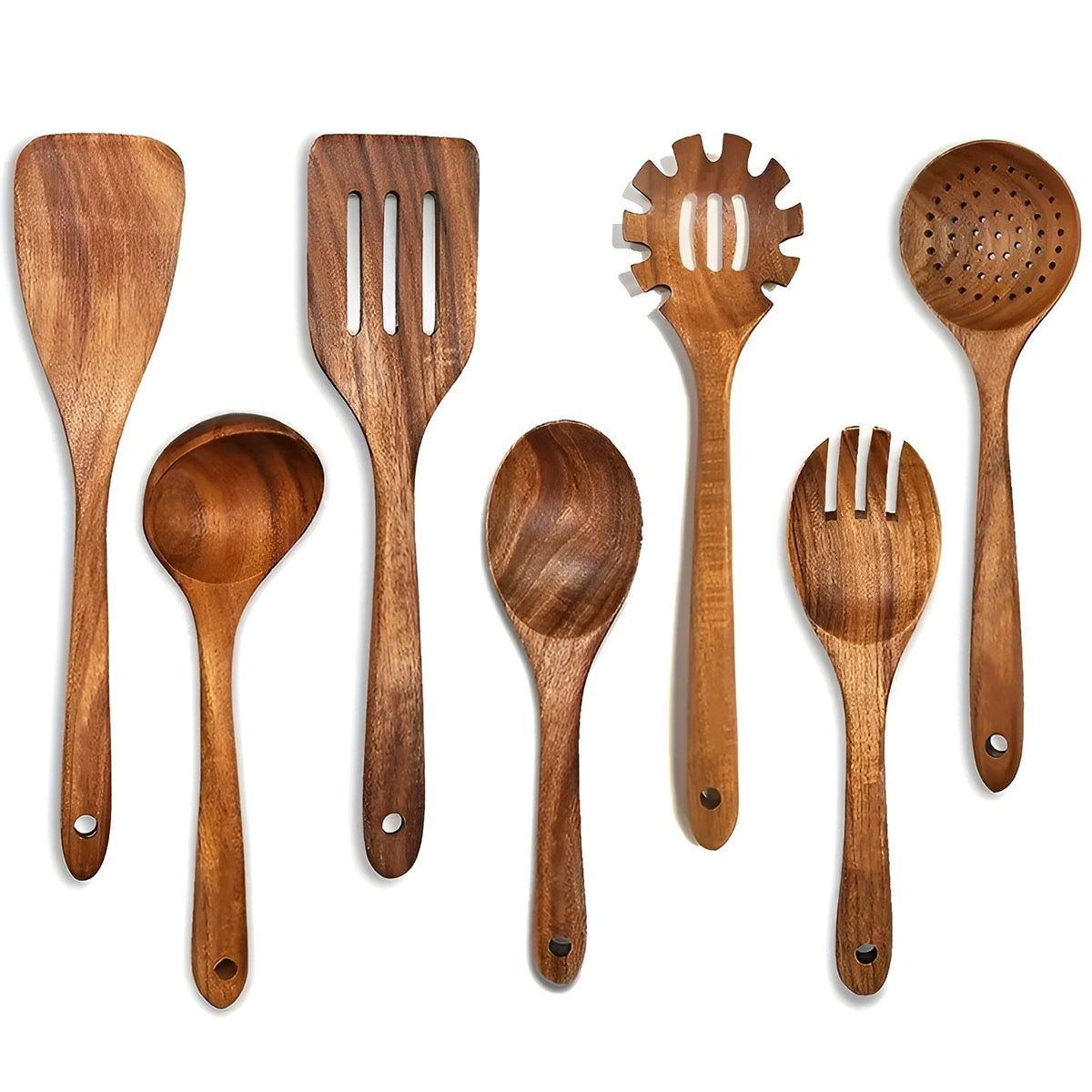 7-Piece Wooden Kitchen Utensil Set - Heat-Resistant and Non-Stick