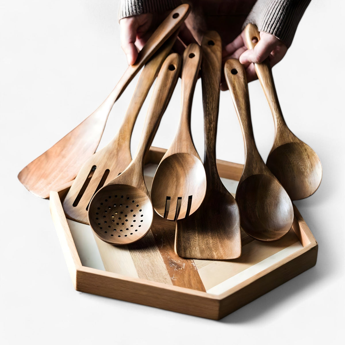 9-Piece Teak Kitchen Utensil Set with Holder