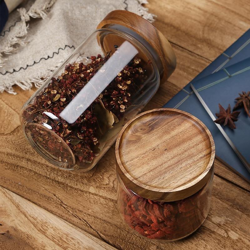 Acacia and Glass Storage Containers