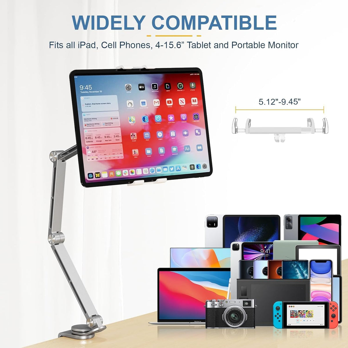 Adjustable Aluminum Tablet Mount with 360° Rotation