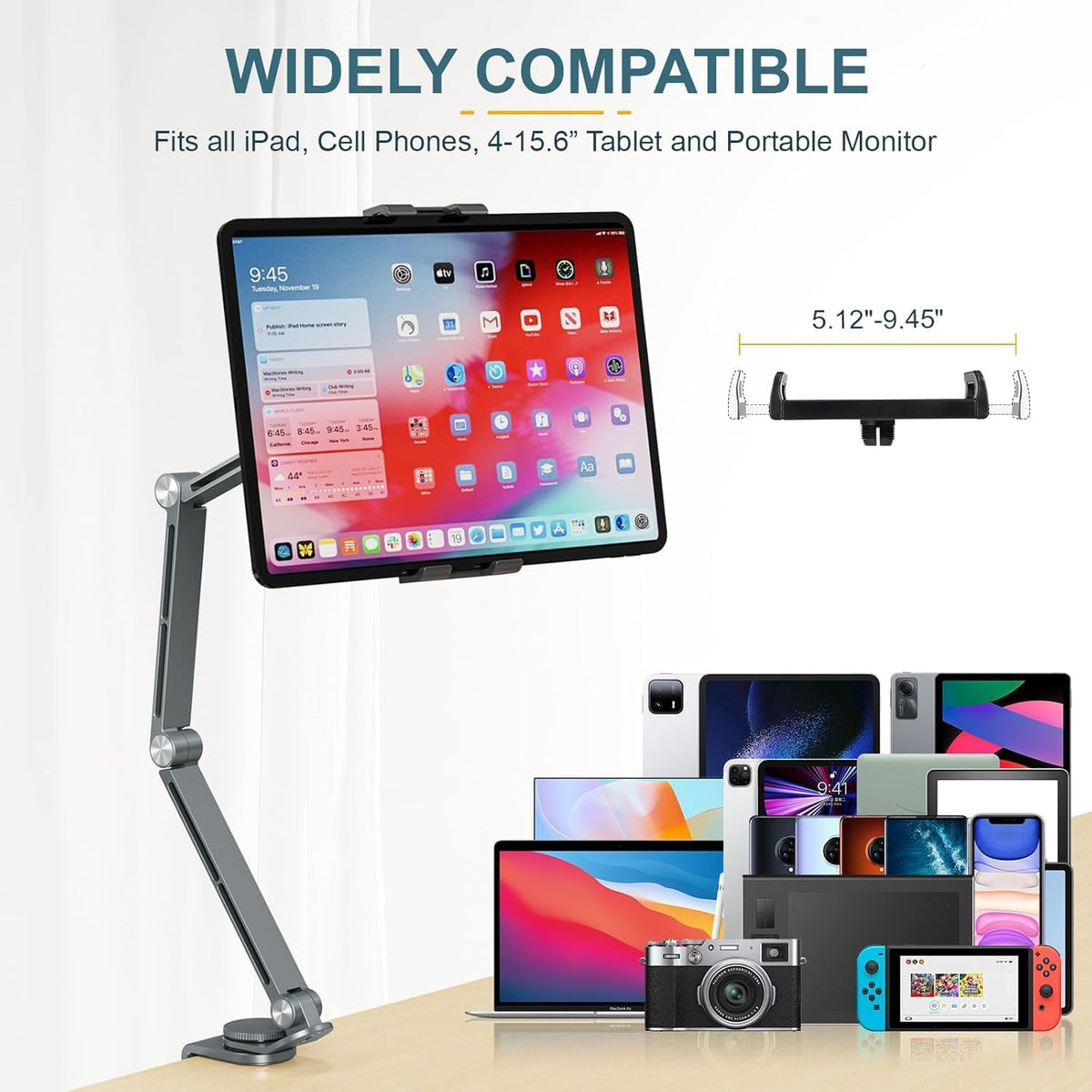 Adjustable Aluminum Tablet Mount with 360° Rotation