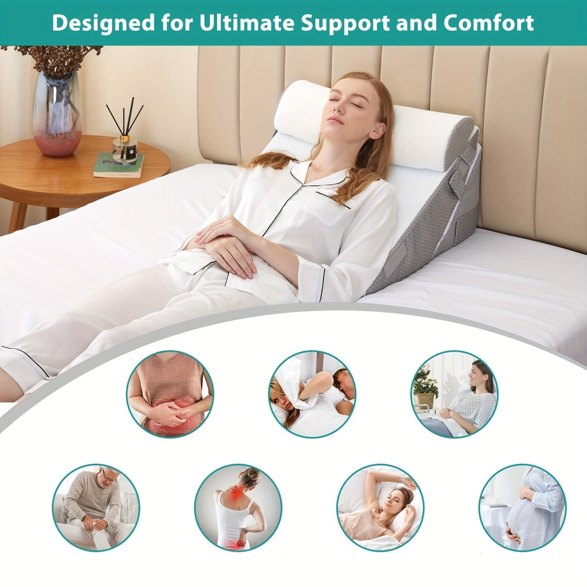 Adjustable Bed Wedge Pillow for Comfort, Support & Leg Elevation