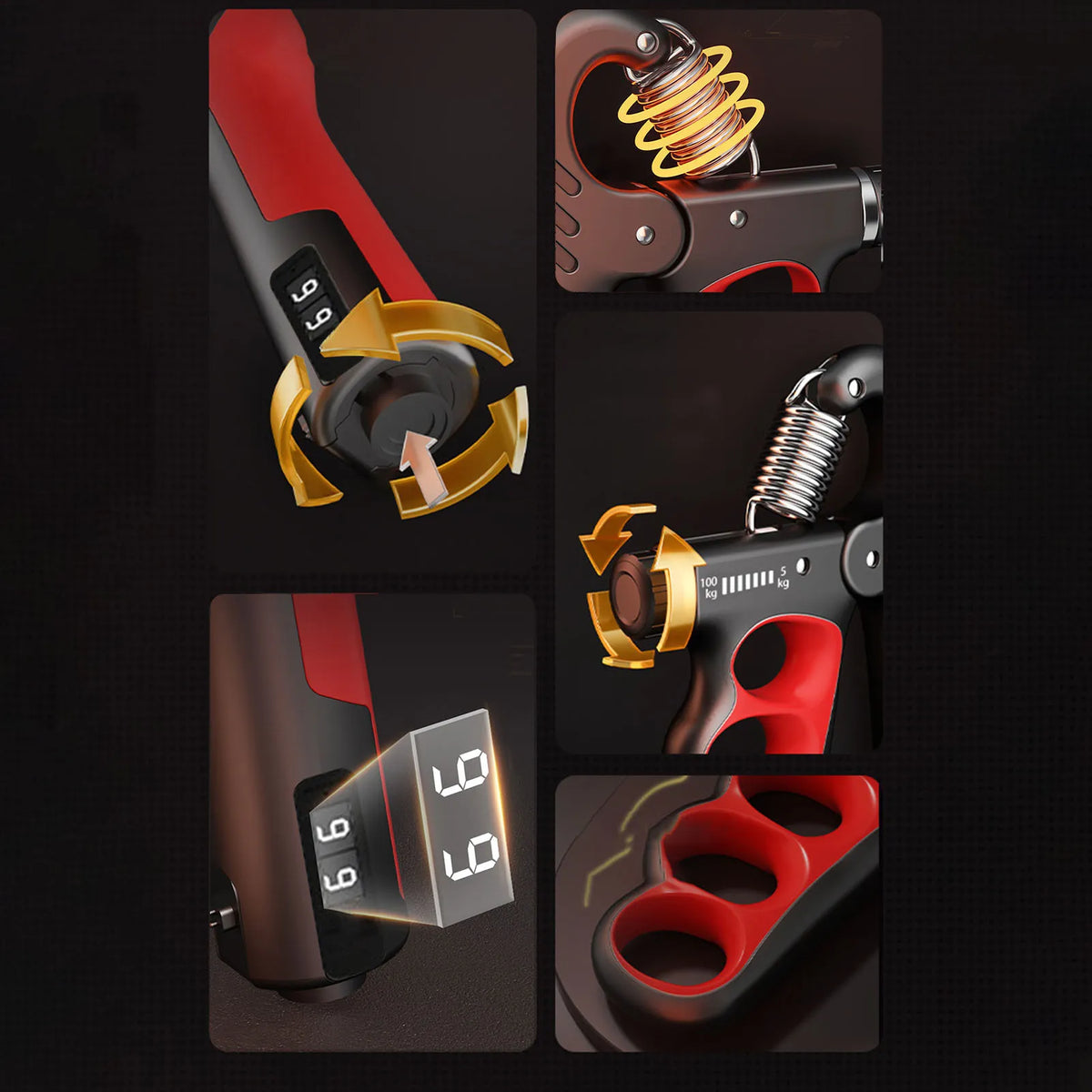 Adjustable Hand Grip Strengthener | 5–100 kg Resistance | Rep Counter | Non-Slip Handles