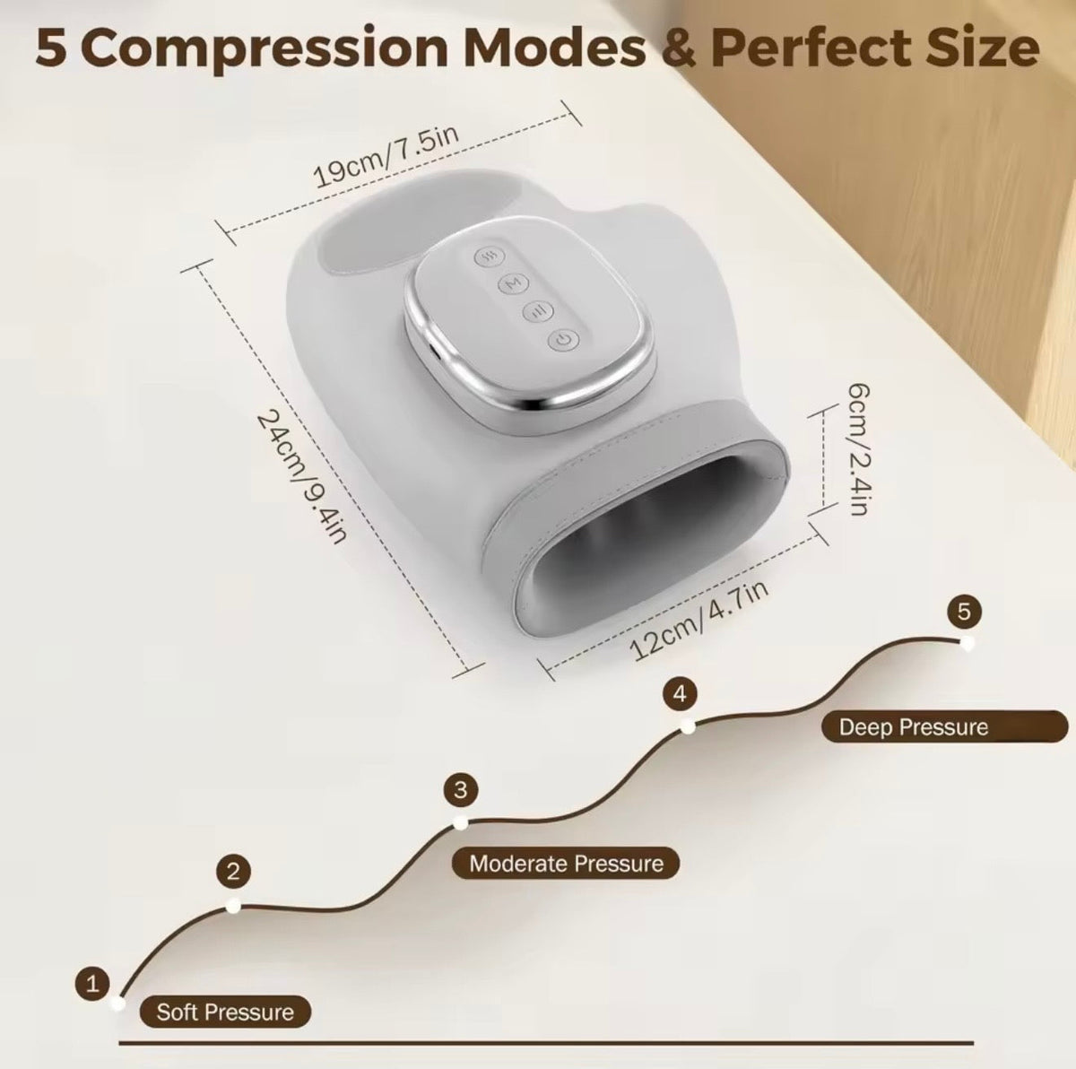 Air Compression Hand Massager with Heat, 3 Modes, 5 Intensity Levels and 2000mAh Rechargeable Battery