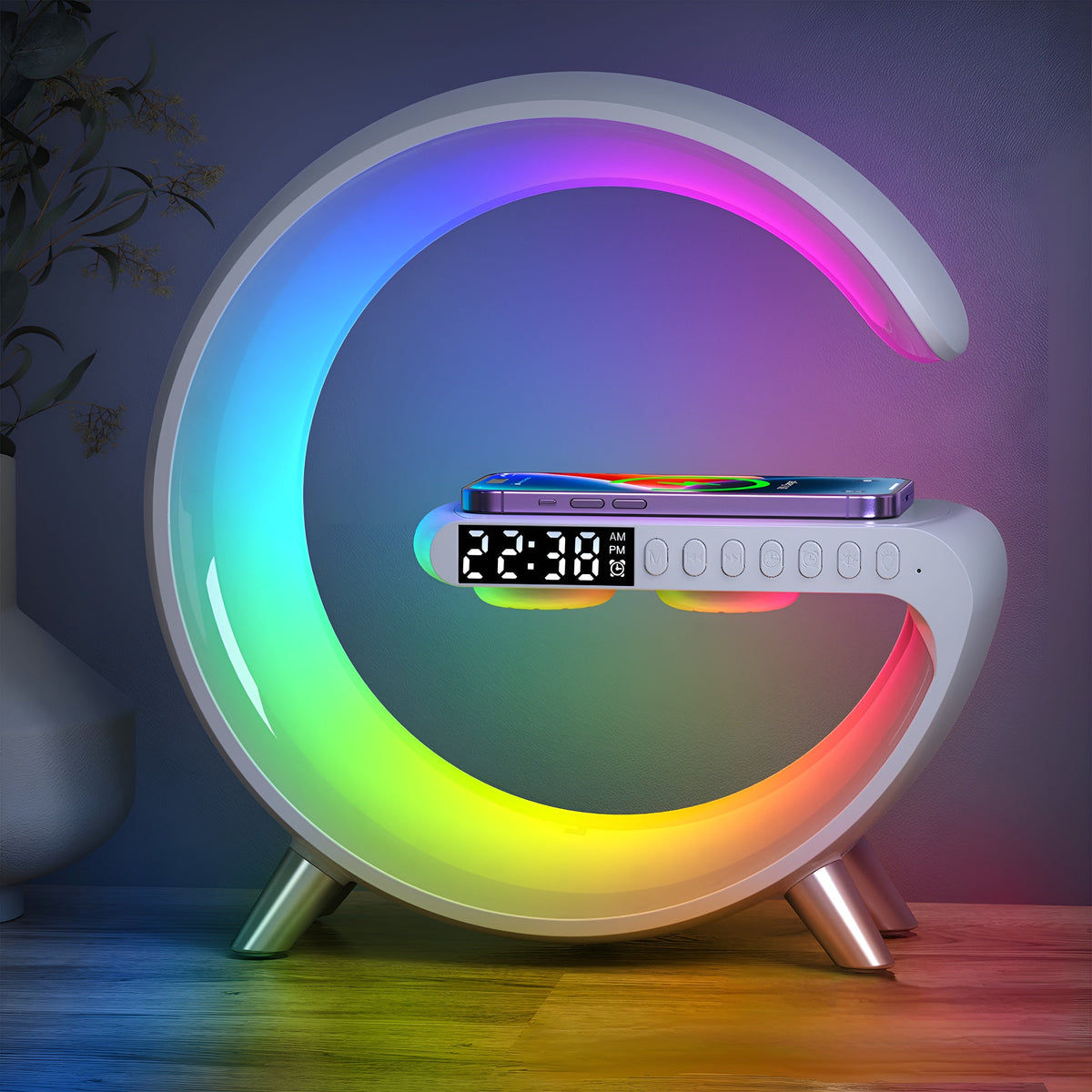 Alarm Clock, Ambient Light, Speaker & Wireless Charger