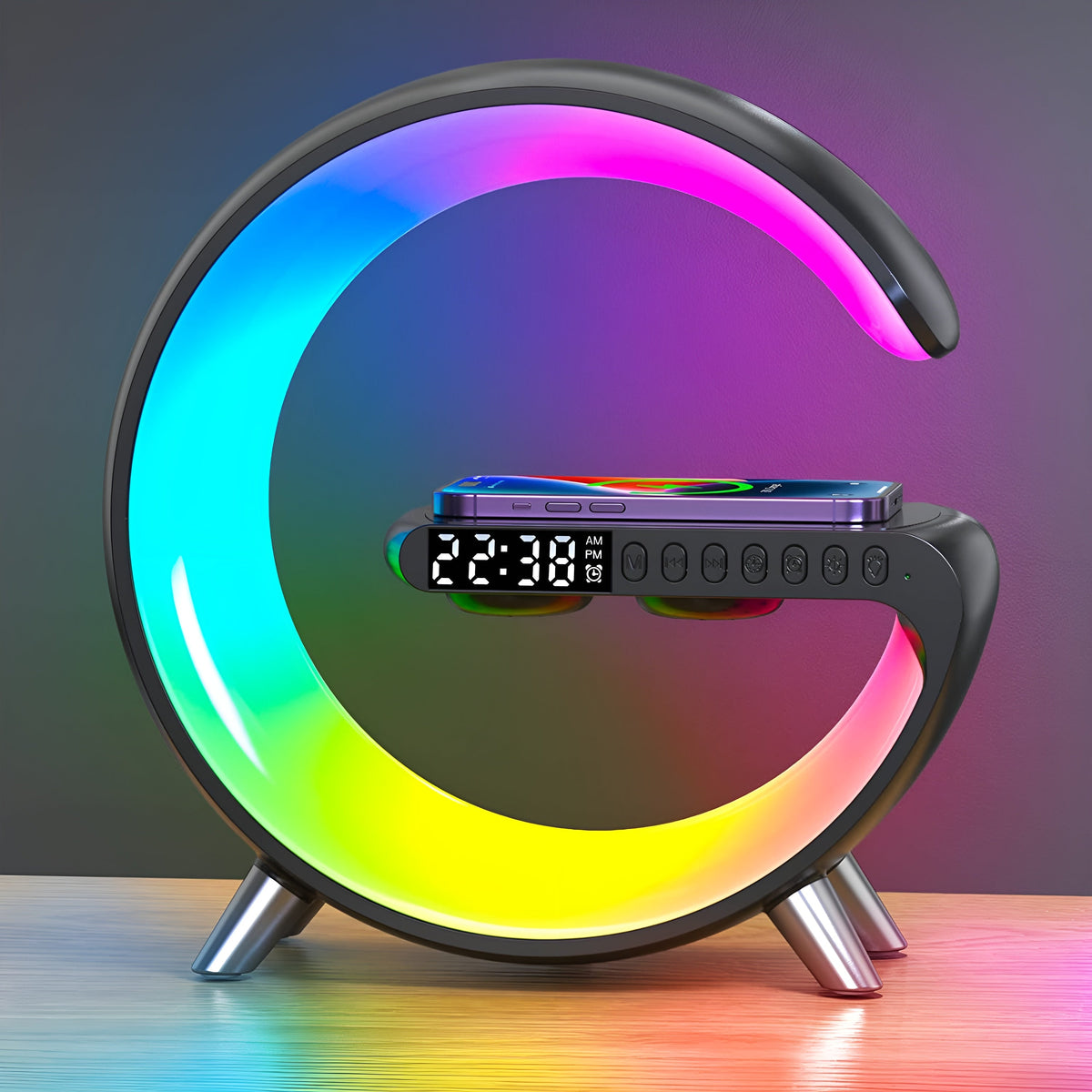 Alarm Clock, Ambient Light, Speaker & Wireless Charger