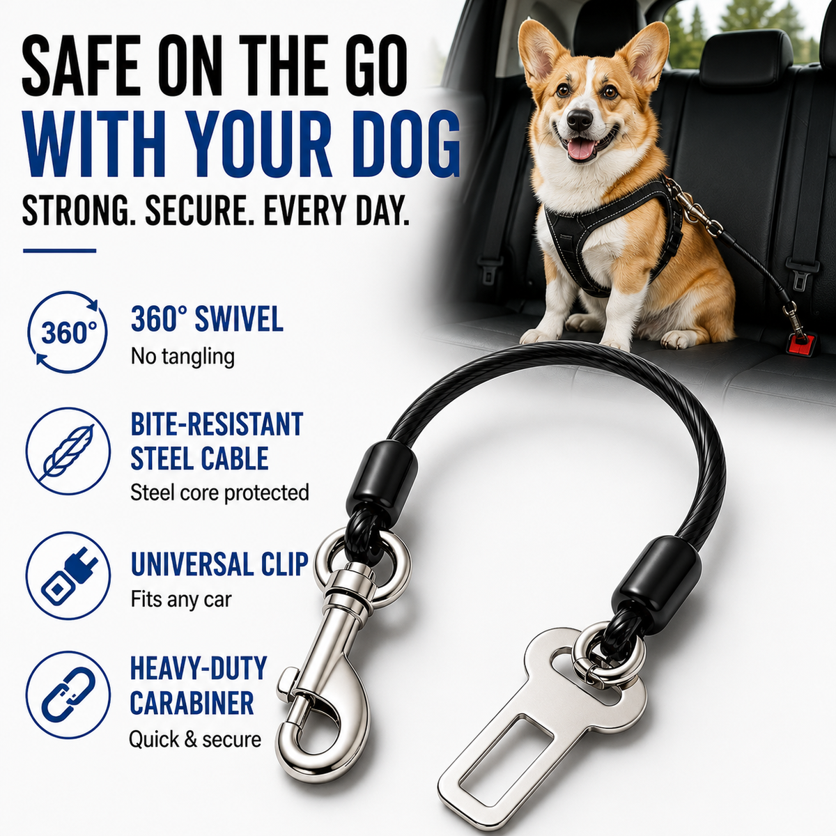 Anti-Chew Wire Dog Car Tether