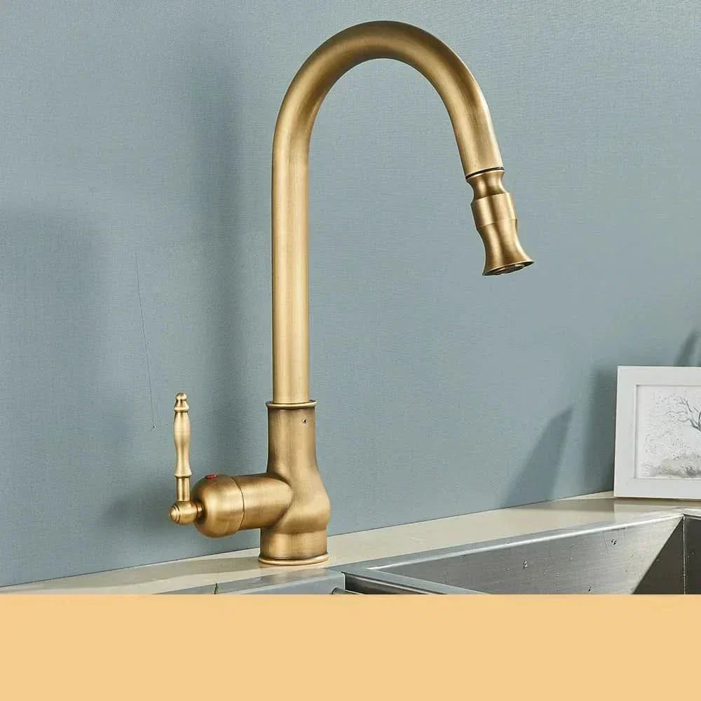 Antique Brass Kitchen Faucet with Swivel Spout