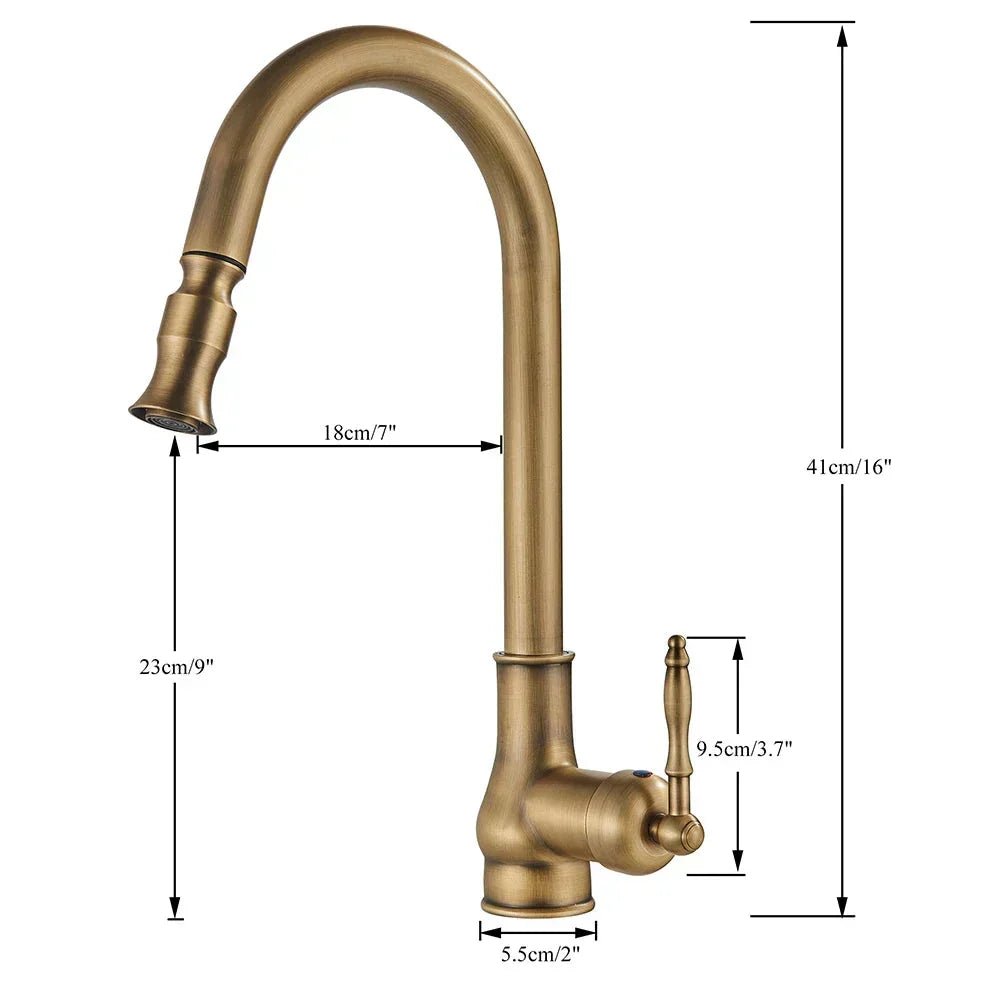 Antique Brass Retro Style Kitchen Mixer Tap with Swivel Spout
